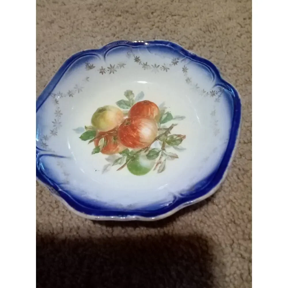 Antique Imperial China Semi Vitreous Small Bowl With Blue Edge 6 Inch